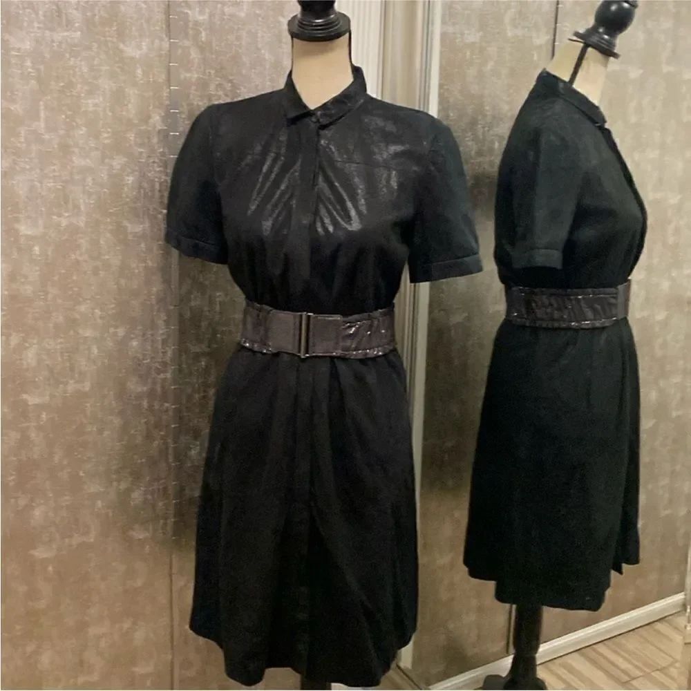 Hugo Noss lamb leather Chic Black Belted Dress, S